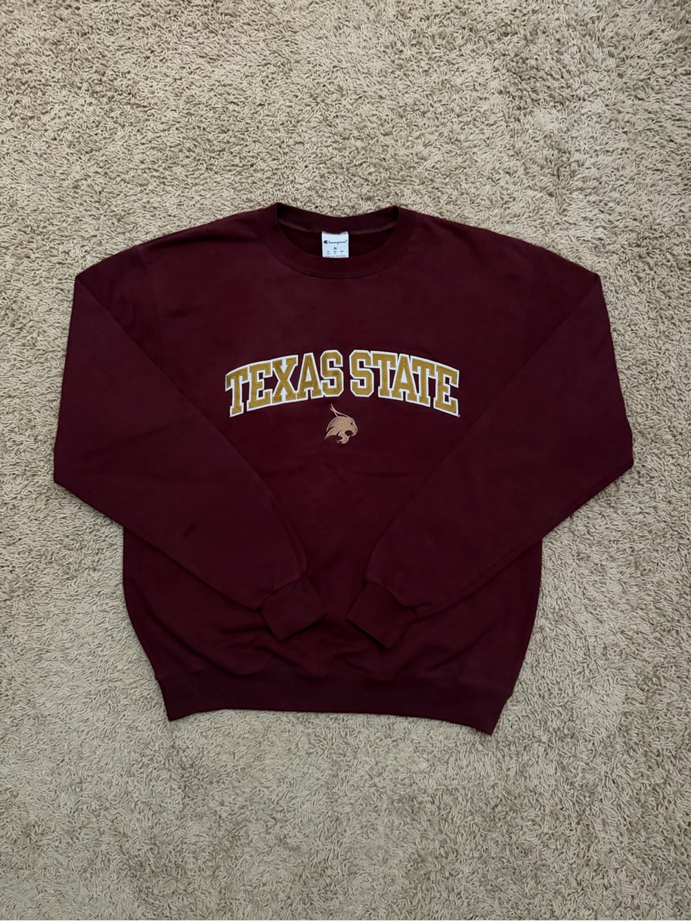 Texas State Bobcats Embroidered Sweatshirt Men Medium Burgundy Pullover Champion